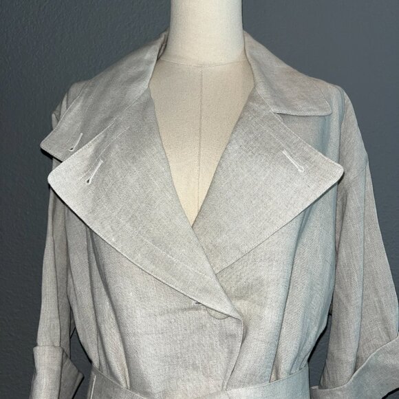 TALBOTS PURE IRISH 100% LINEN BELTED TRENCH JACKET in OATMEAL  NWOT  Women's 12W - Picture 2 of 14